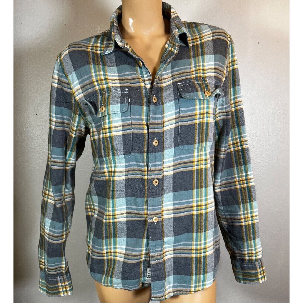 Lucky Brand Womens Button Down Shirt Sm Blue Long Sleeve Plaid Cotton Two Pocket
